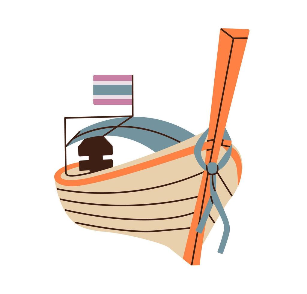 Thailand traditional long tail boat flat illustration. vector