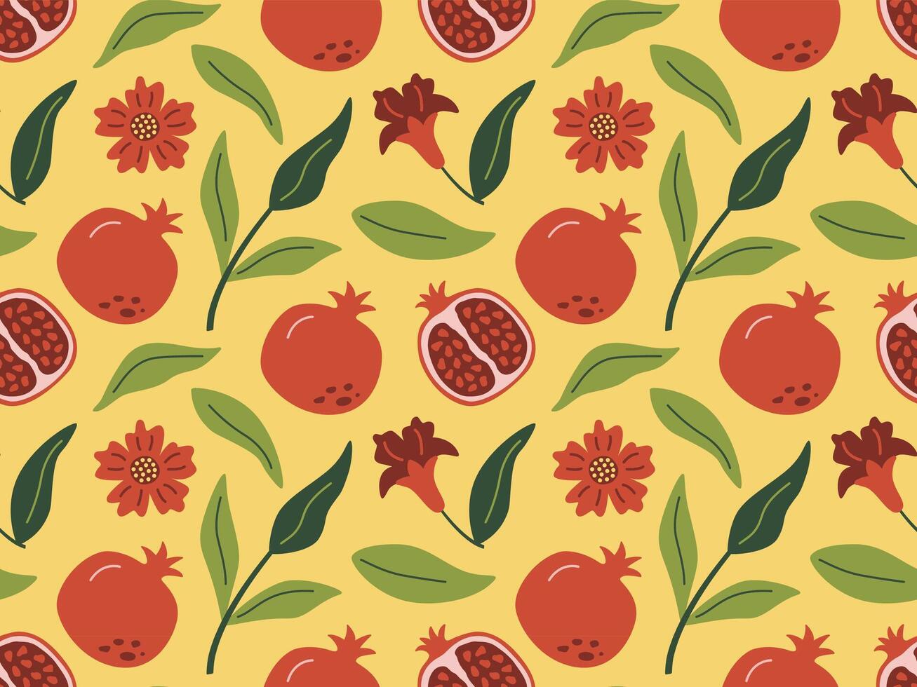 Pomegranate seamless pattern. Fruit abstract background. Modern trendy summer print. Design for paper. vector