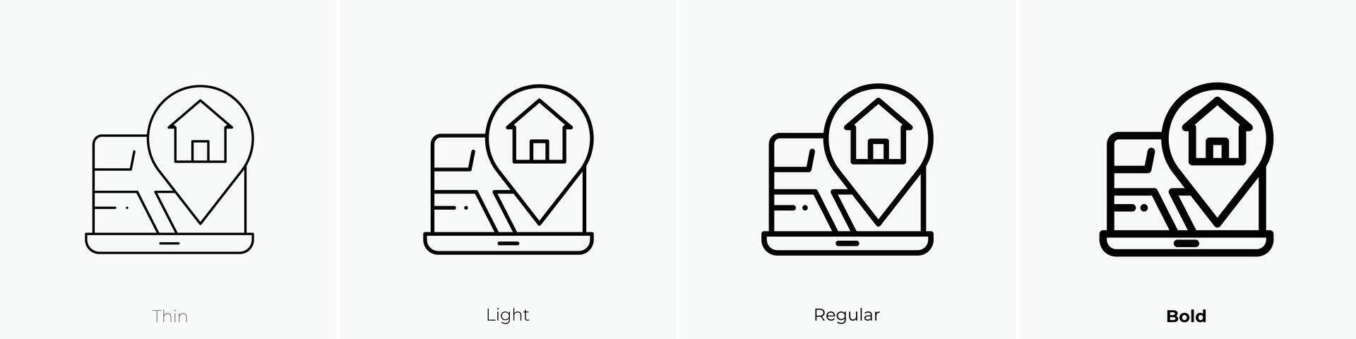 location icon. Thin, Light, Regular And Bold style design isolated on white background vector