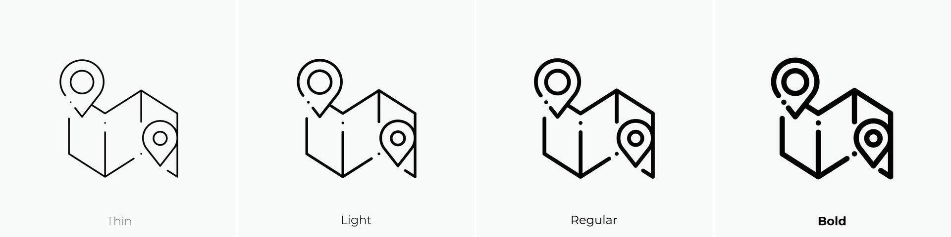 map icon. Thin, Light, Regular And Bold style design isolated on white background vector