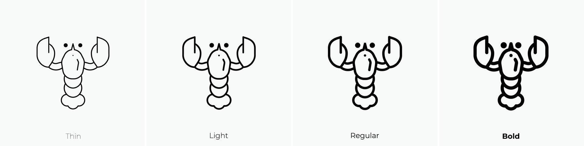 lobster icon. Thin, Light, Regular And Bold style design isolated on white background vector