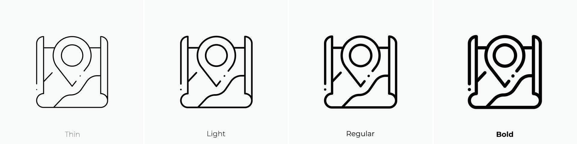 map icon. Thin, Light, Regular And Bold style design isolated on white background vector