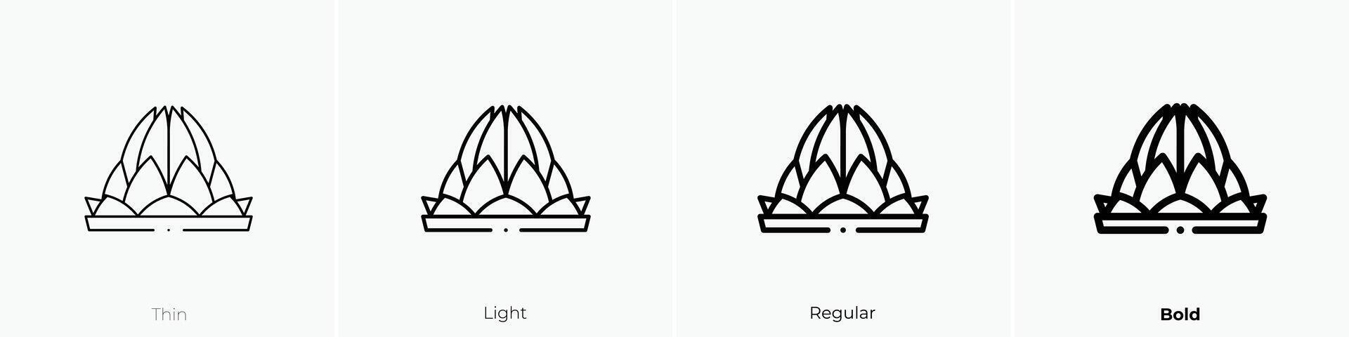 lotus temple icon. Thin, Light, Regular And Bold style design isolated on white background vector