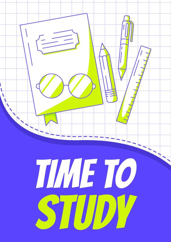 School supplies, notebook, glasses, ruler, pen and pencil. Back to school, education, learning concept. Minimalist poster, a4. For banner, cover, web. Checkered background vector