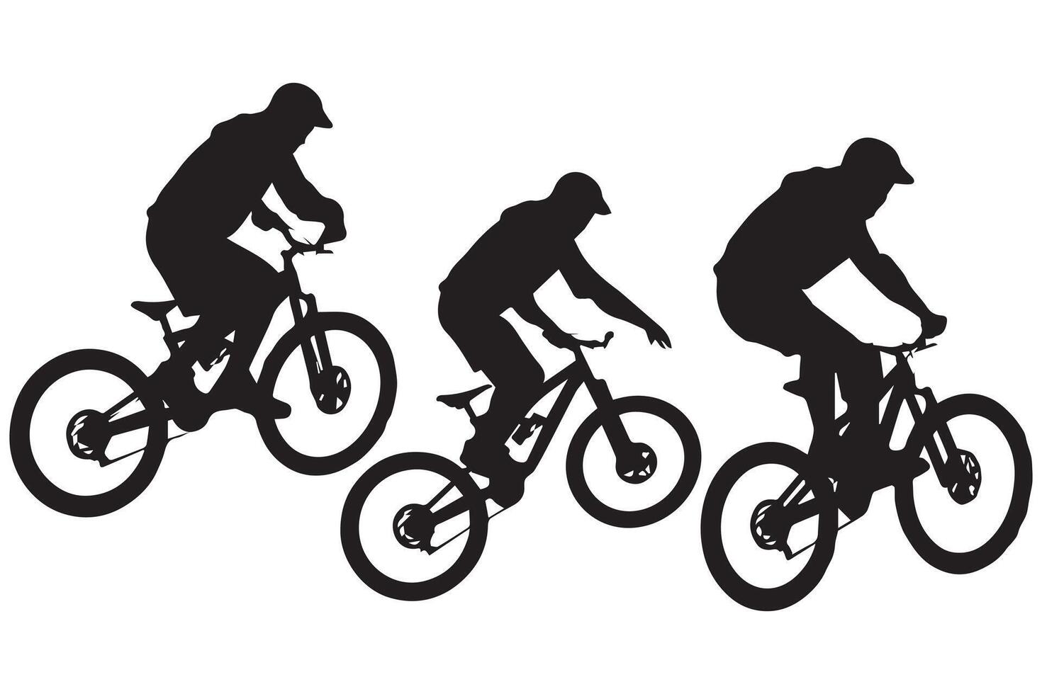 set of silhouette bicycle riders vector