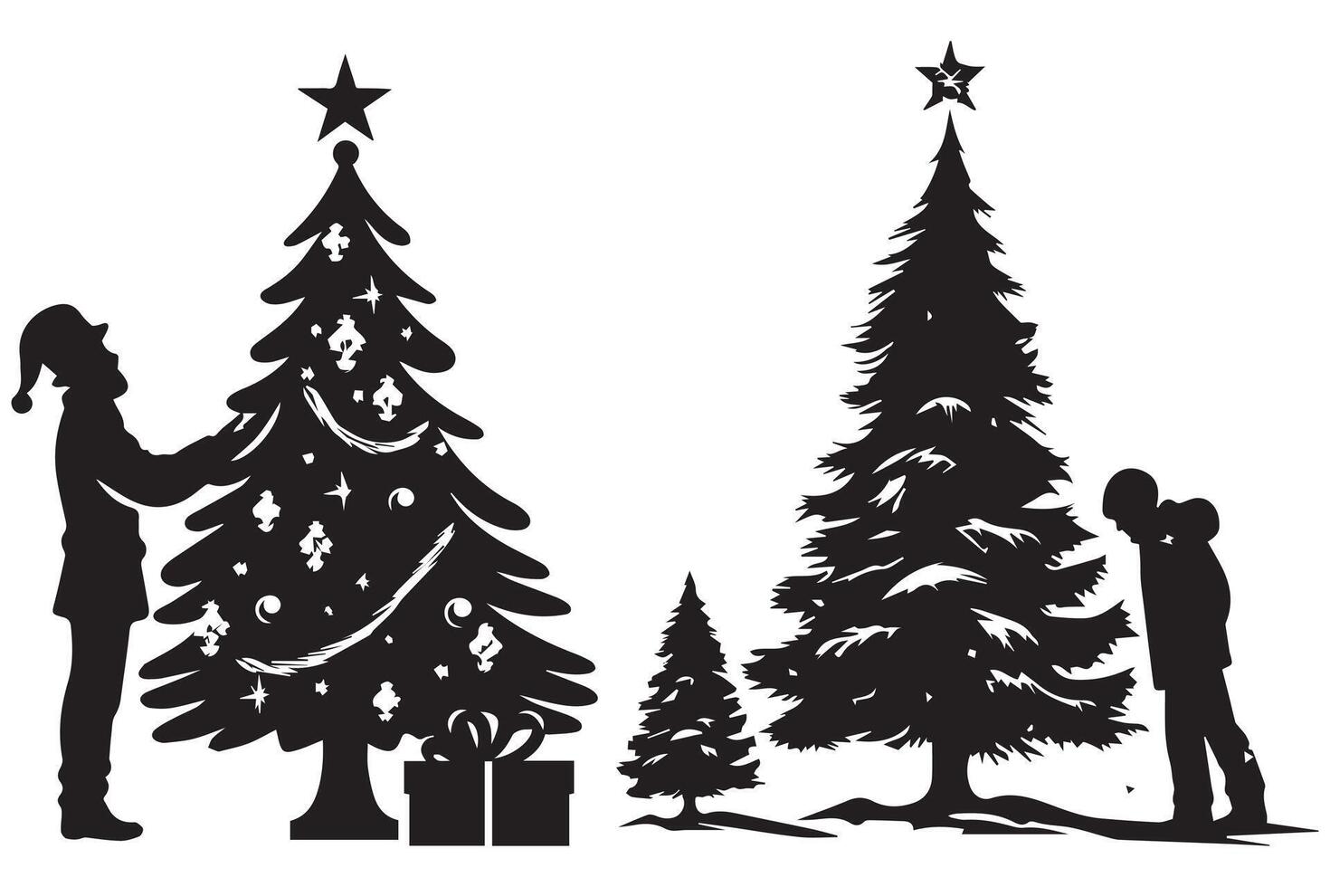 Christmas tree silhouette with gifts pro design vector