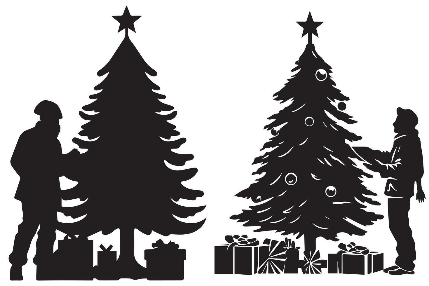 Christmas tree with gifts silhouette design isolated vector