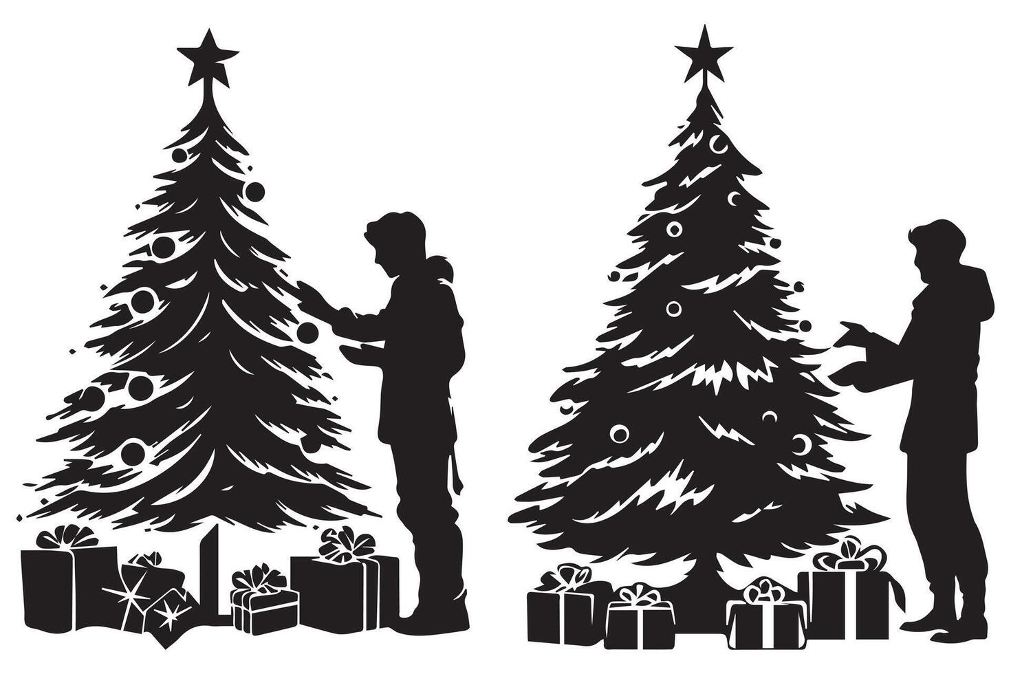 Christmas tree with gifts silhouette design isolated vector