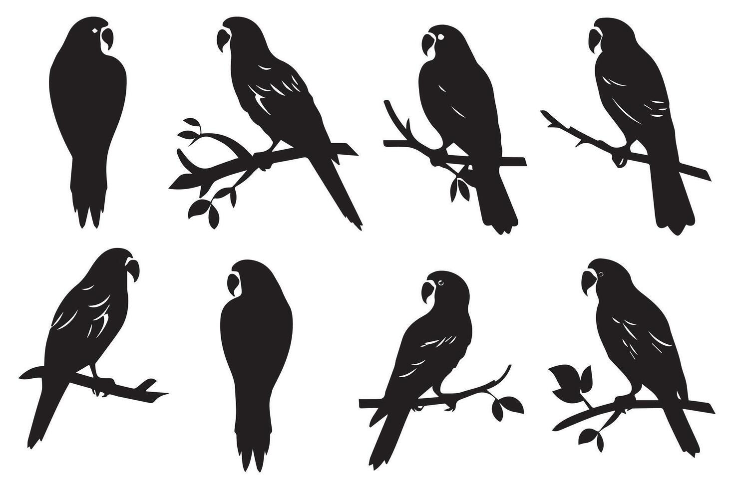 Set of silhouette parrots free design vector