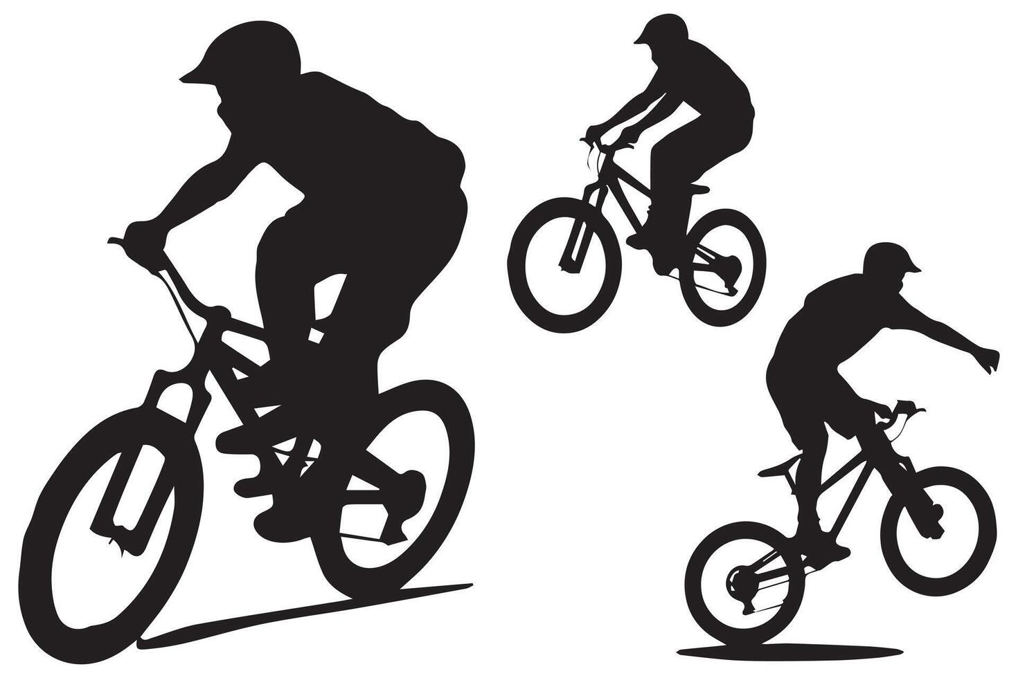 jumping bicyclist silhouettes in black on white background vector