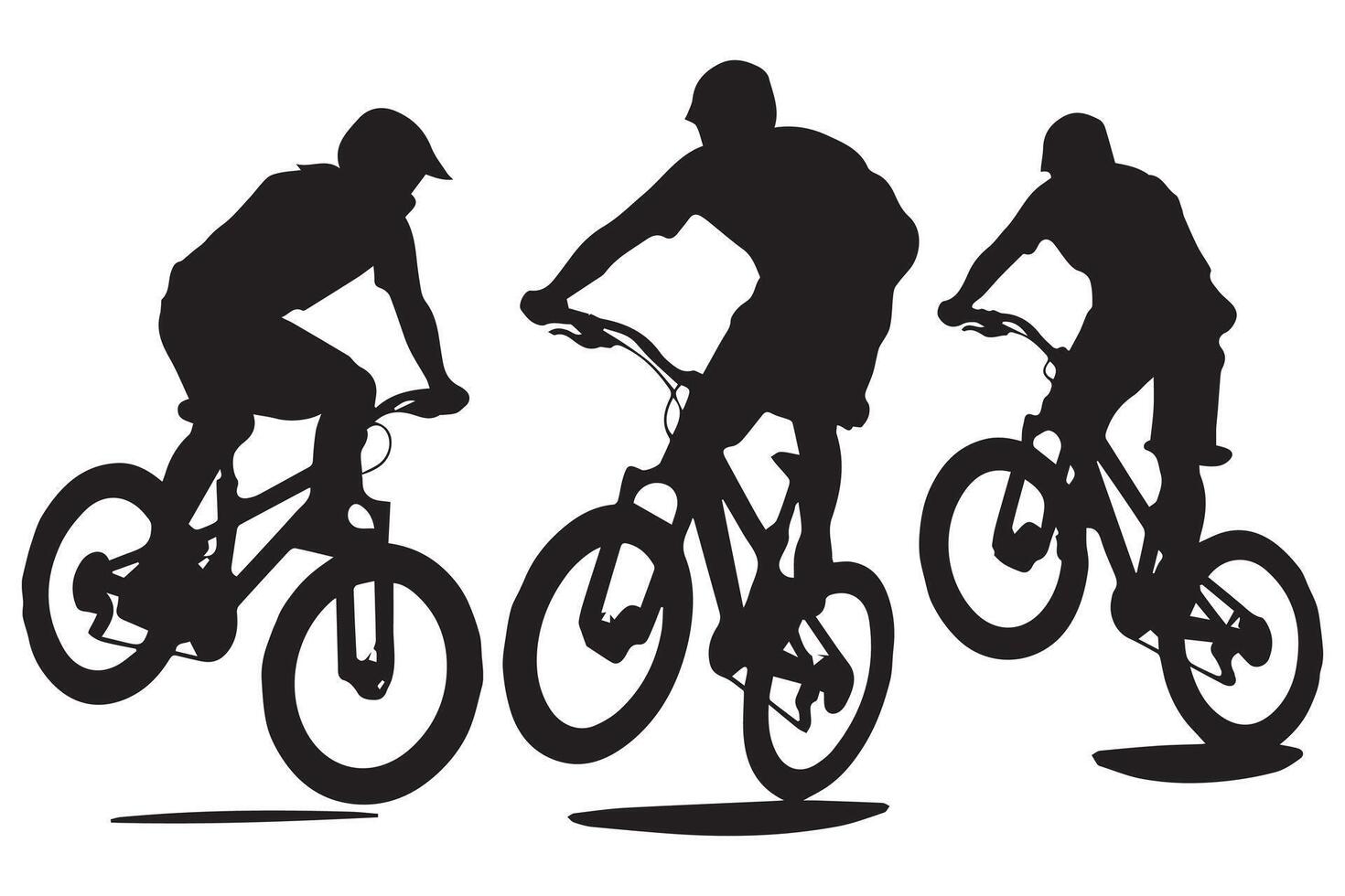 jumping bicyclist silhouettes in black on white background vector