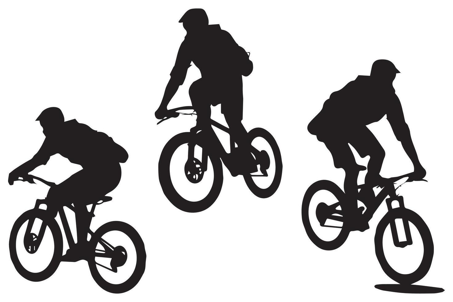 saltando ciclista siluetas en negro en blanco antecedentes vector