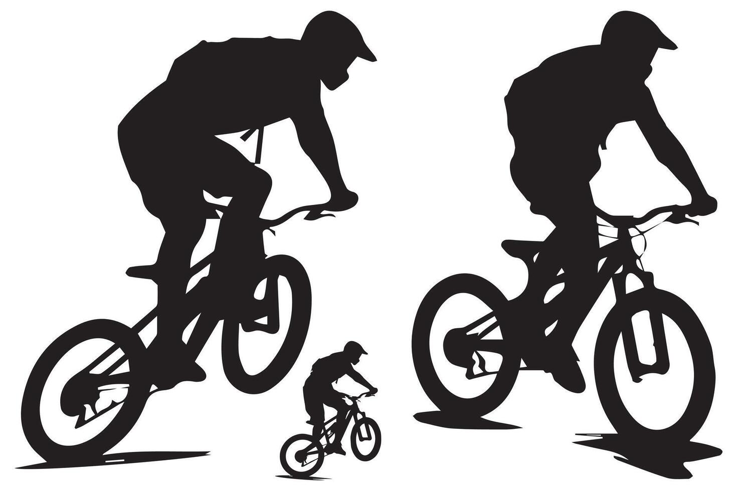 jumping bicyclist silhouettes in black on white background vector