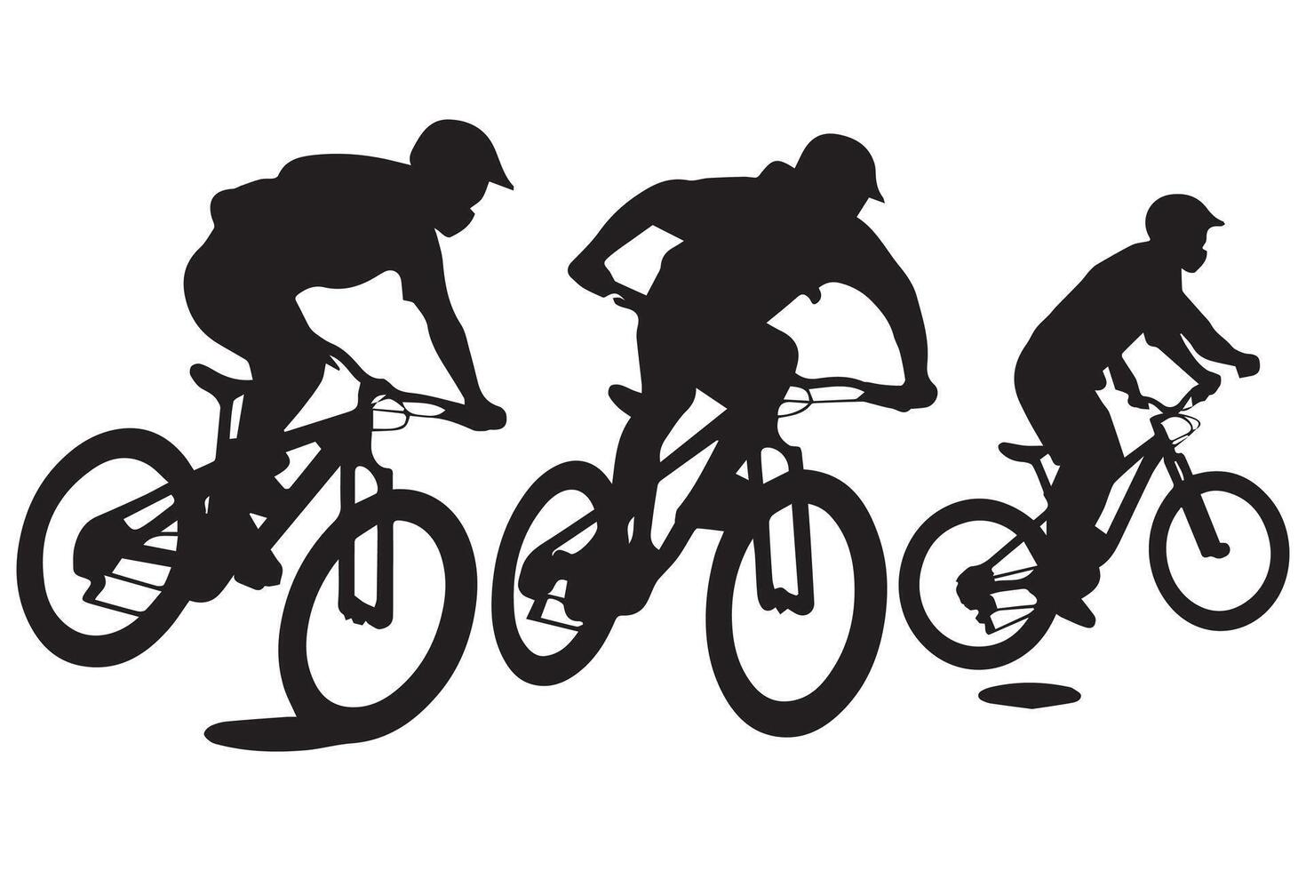 jumping bicyclist silhouettes in black on white background vector