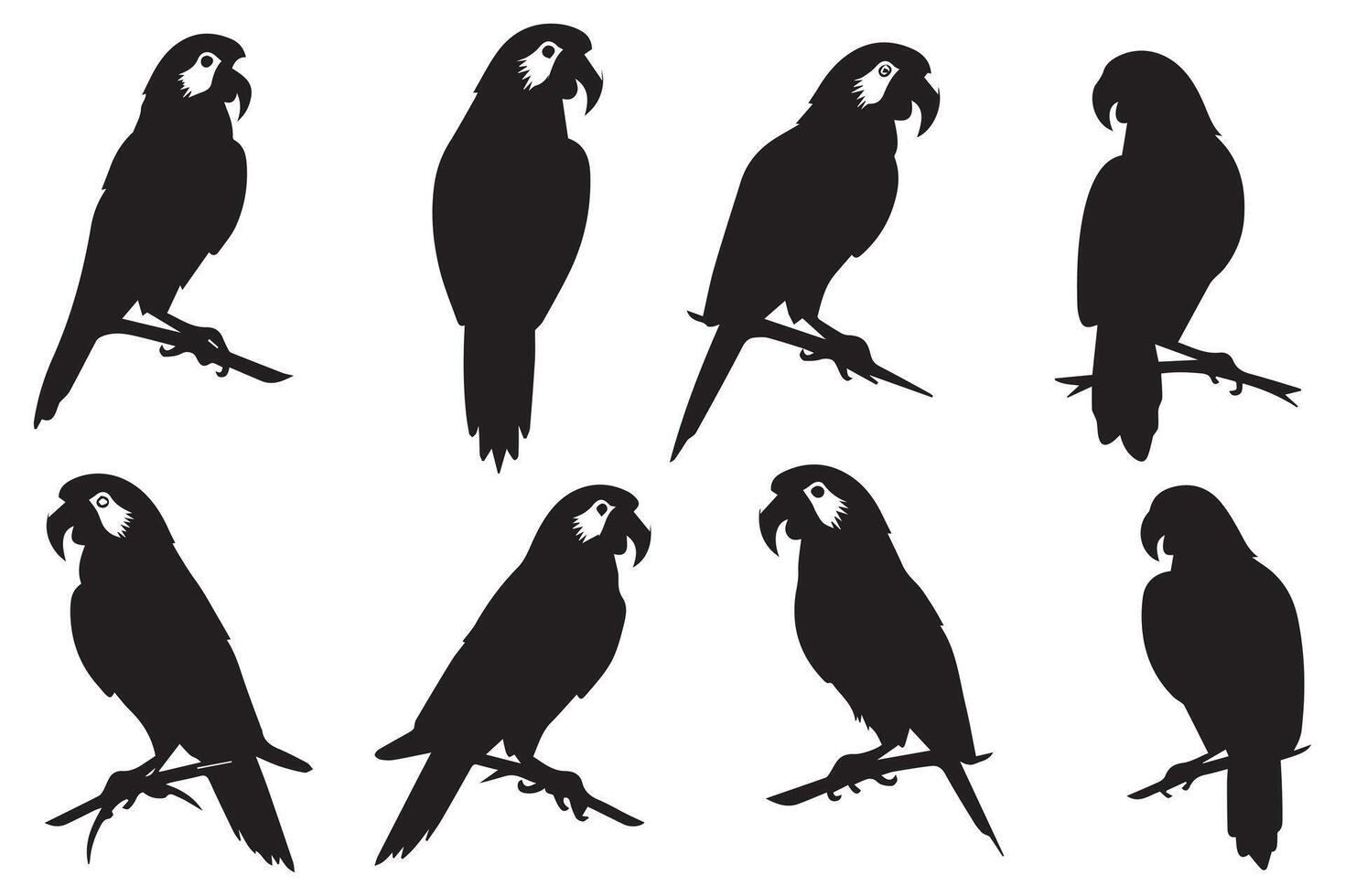 Set of silhouette parrots free design vector