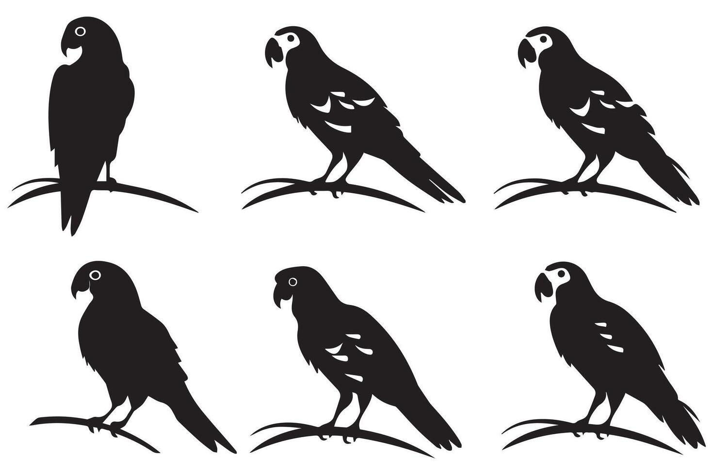 negro silueta conjunto de loro en un blanco antecedentes gratis diseño vector