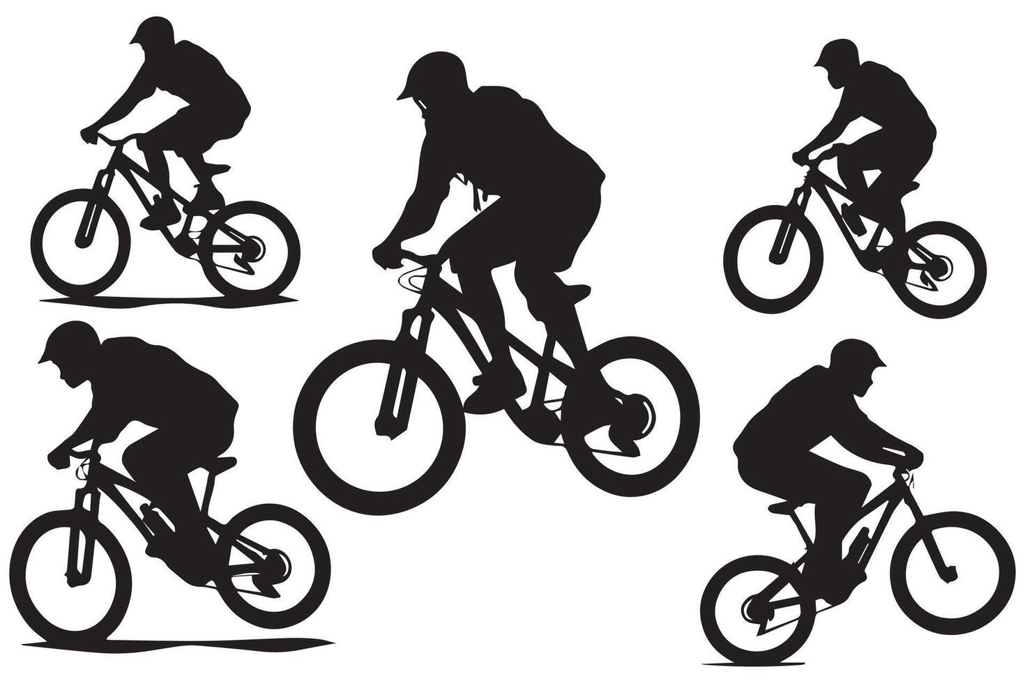 jumping bicyclist silhouettes in black on white background vector