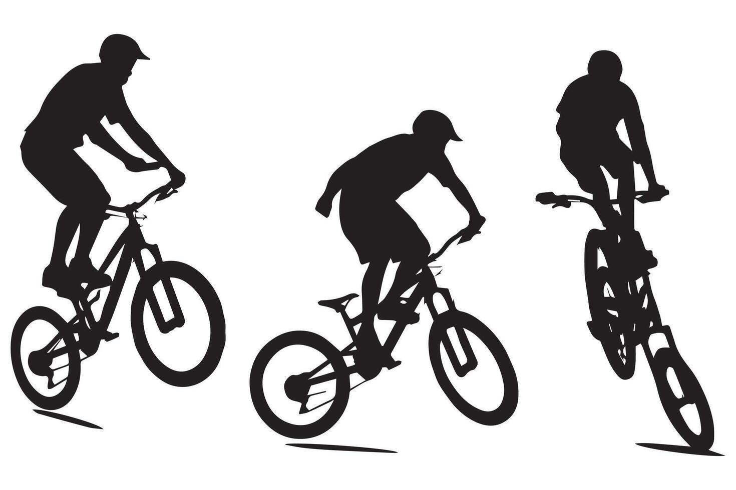 Black silhouettes of bicyclist rider jumping on a white background vector