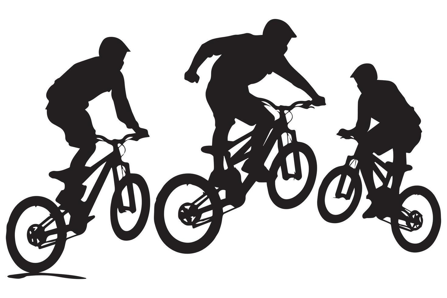 set of silhouette bicycle riders vector