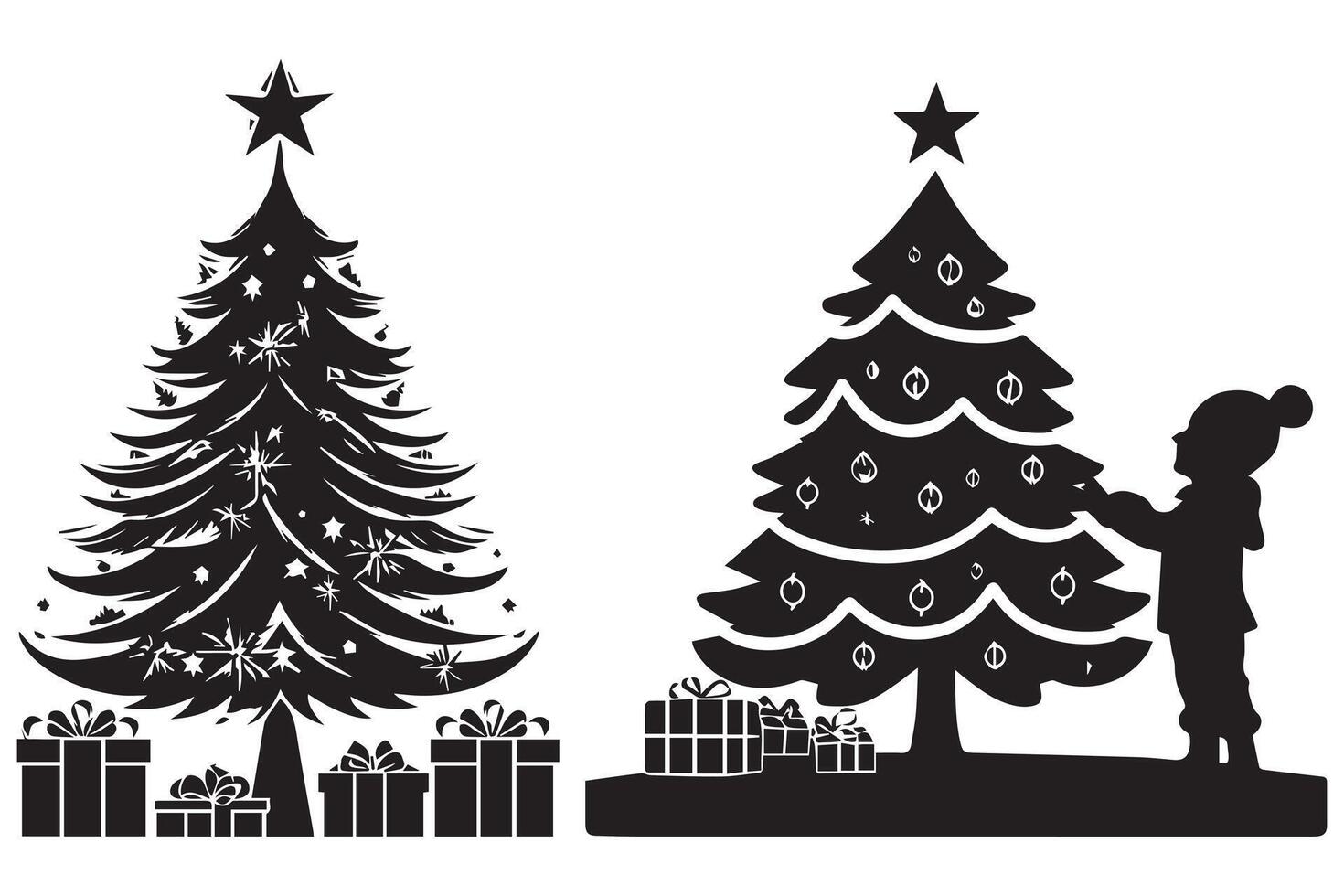 Navidad árbol con regalos silueta diseño aislado vector