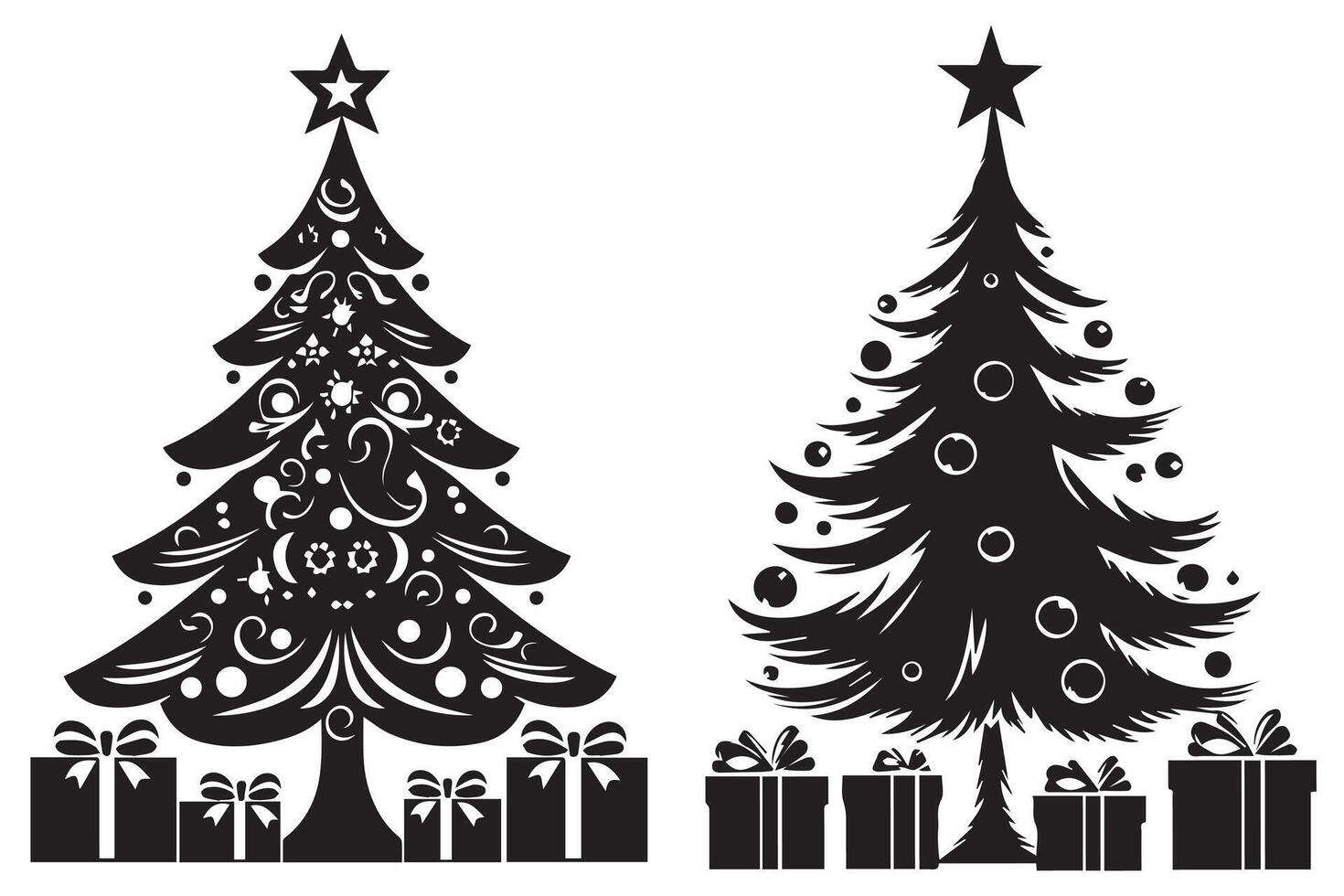 Navidad árbol con regalos silhouett vector