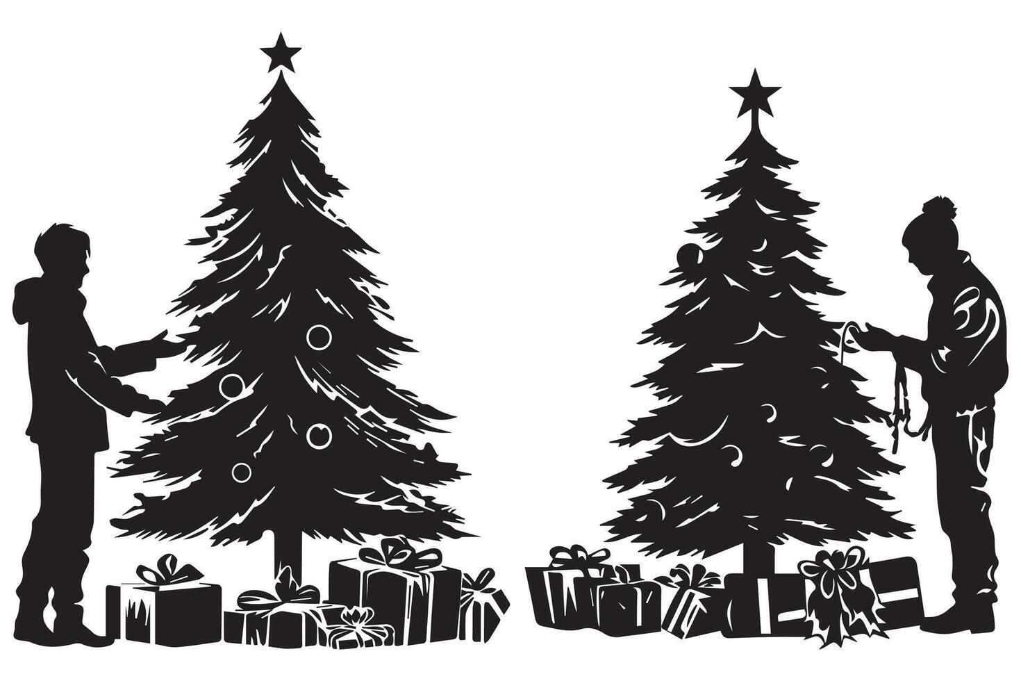 Navidad árbol con regalos silueta diseño aislado vector