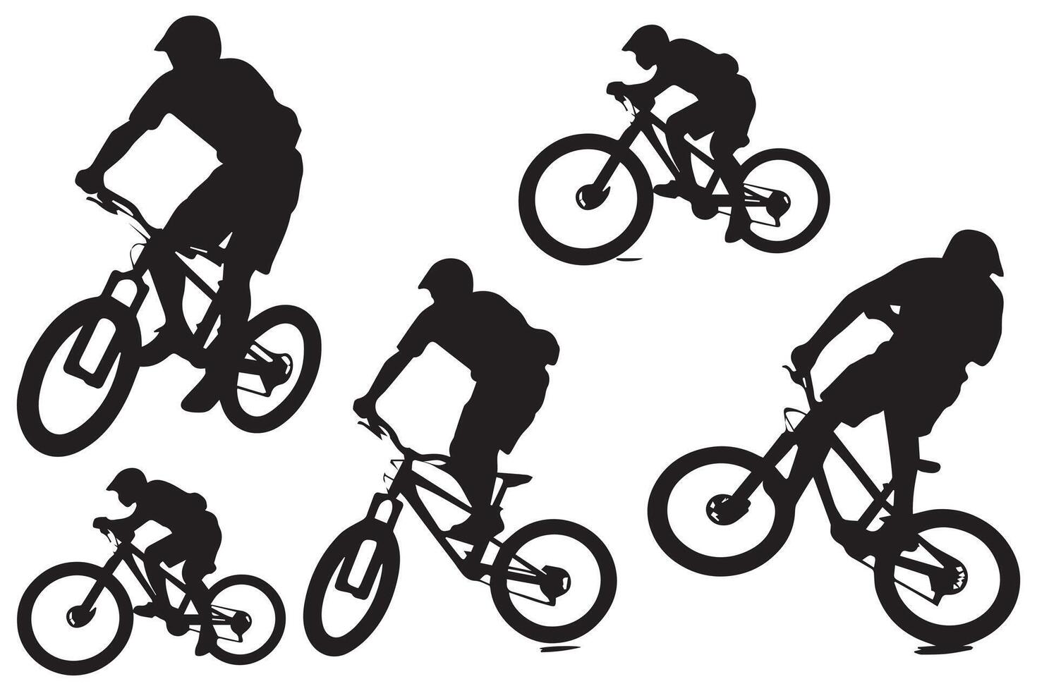 silhouette cyclists bicycle jumping riders on white background vector