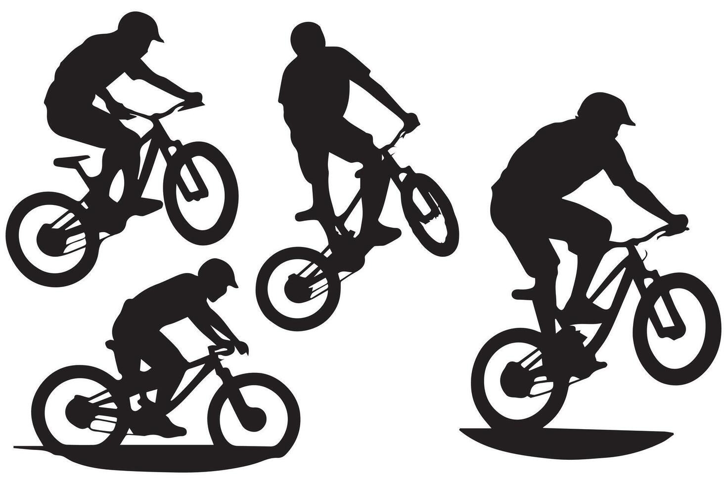 Black silhouettes of bicyclist rider jumping on a white background vector