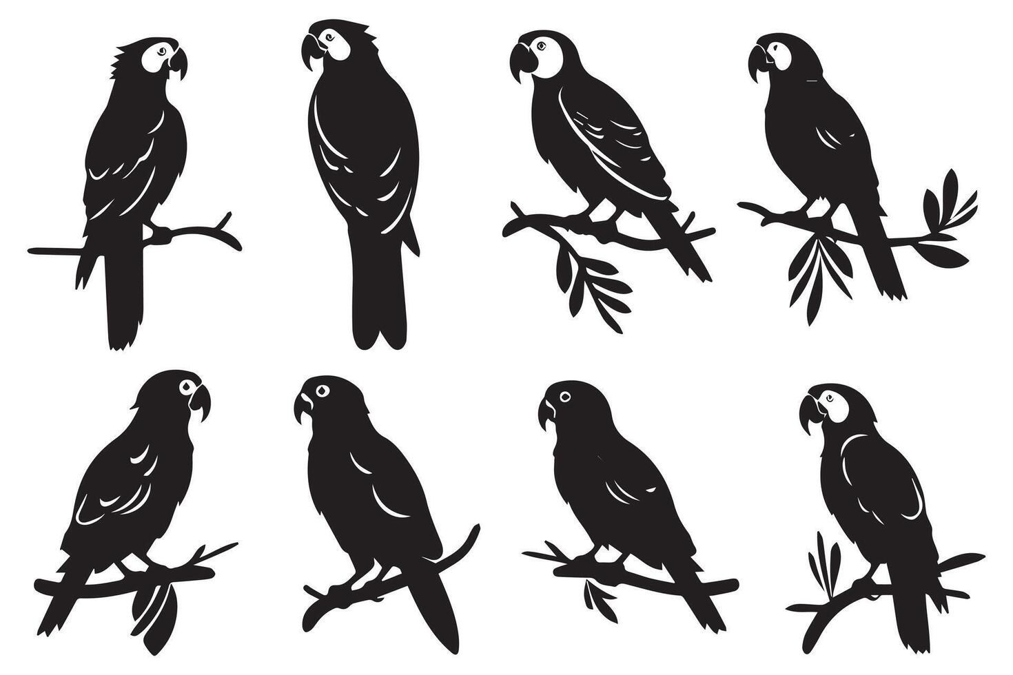 Set of silhouette parrots free design vector