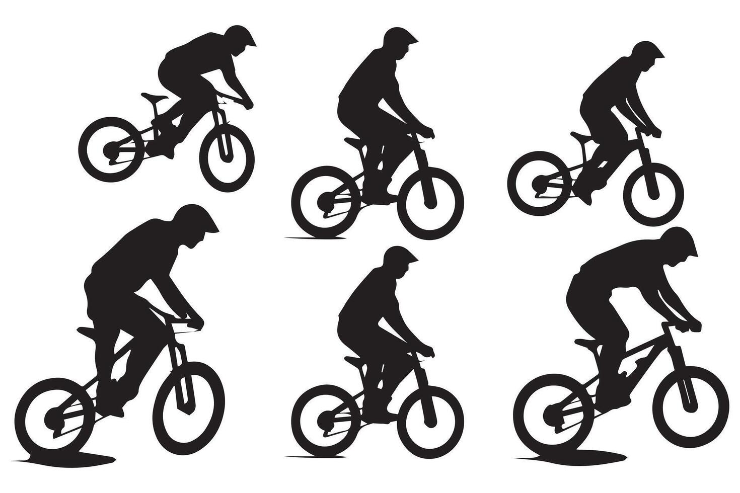 jumping bicyclist silhouettes in black on white background vector