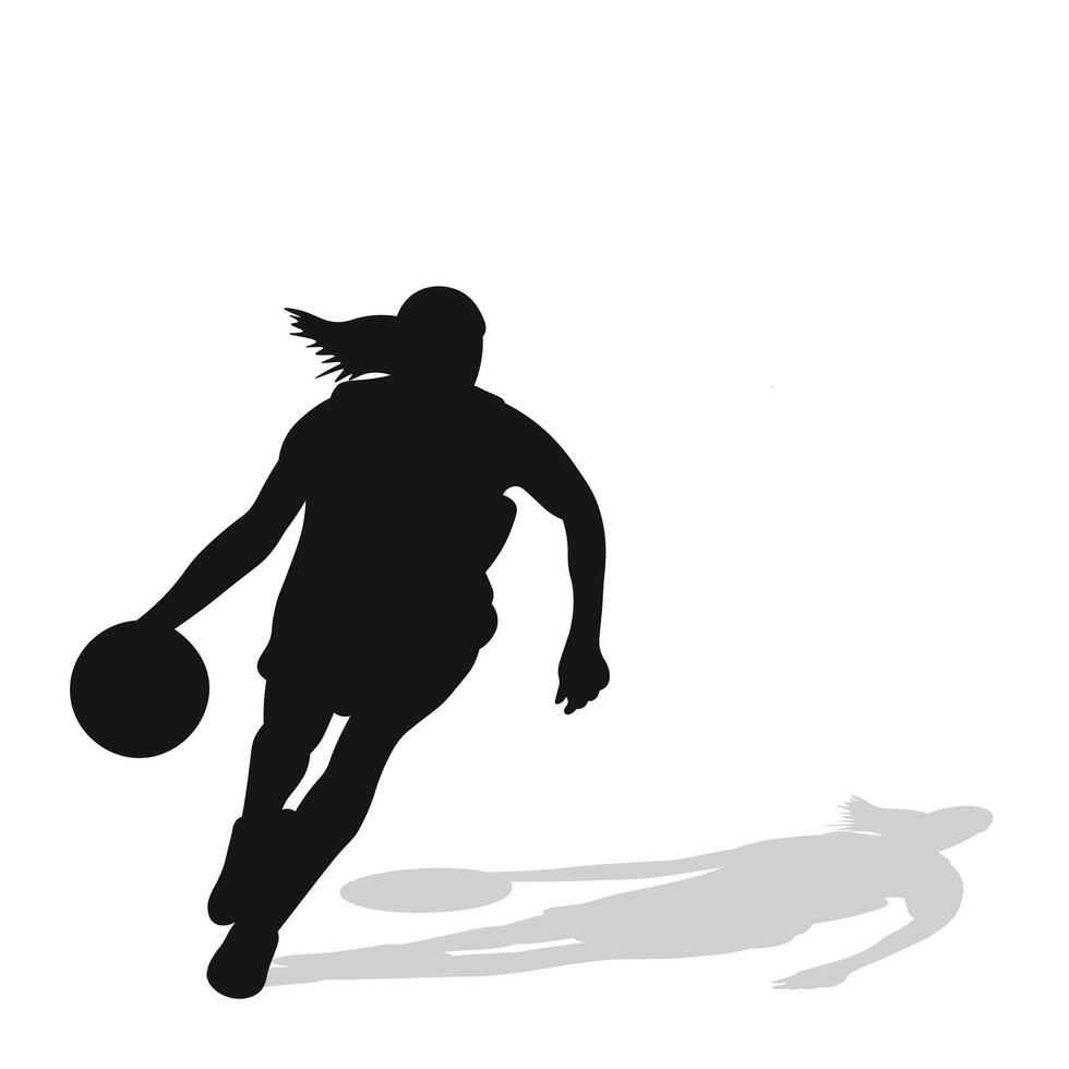 Single image of black female silhouette of basketball player in a ball game. Basketball vector