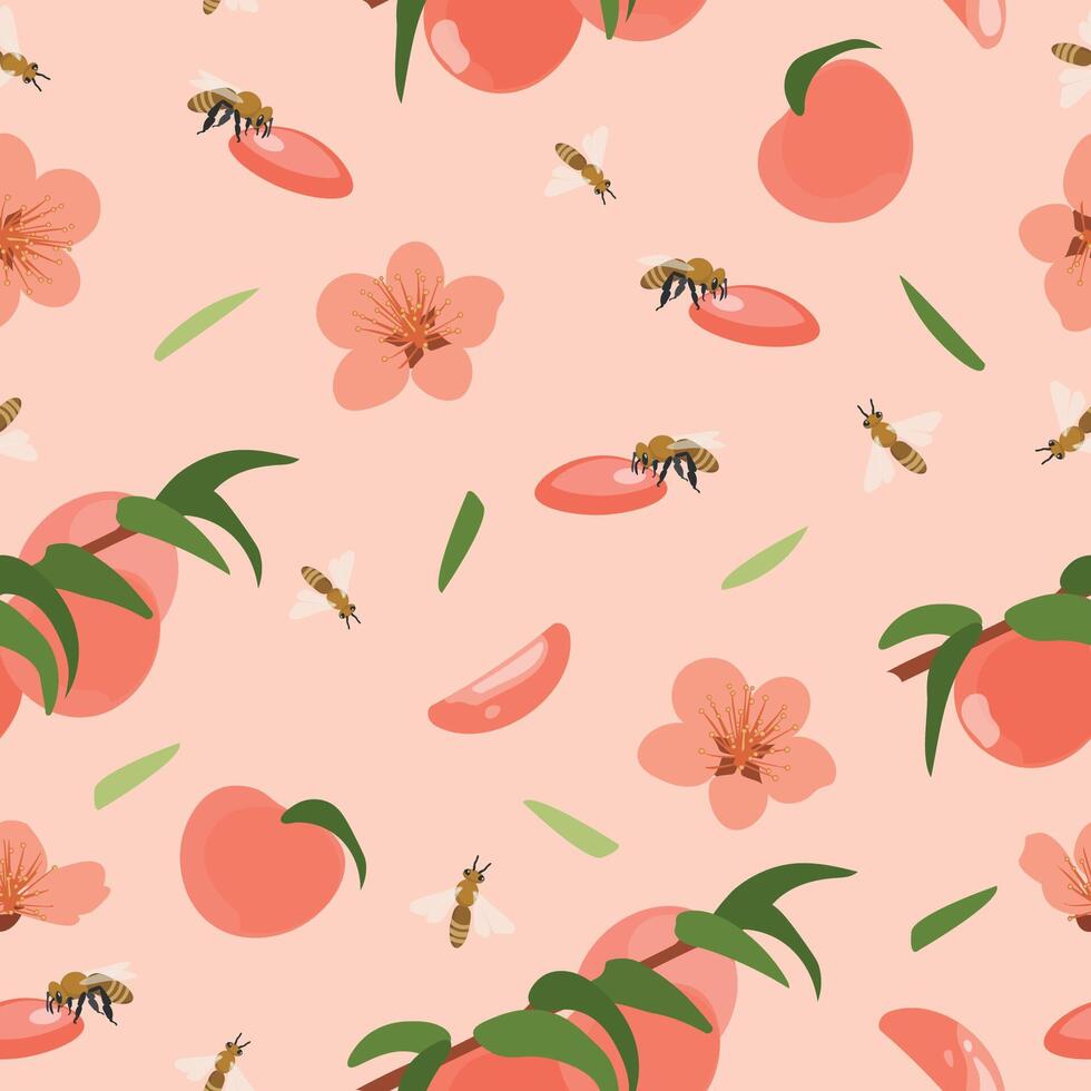 Peach or apricot seamless pattern. Summer tropical endless background for label, fabric, packaging. illustration. vector