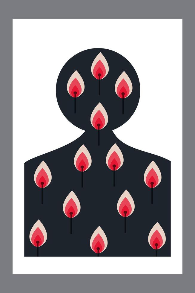 Black human with flames. Modern illustration for posters, wall art, social media, icons, print etc vector