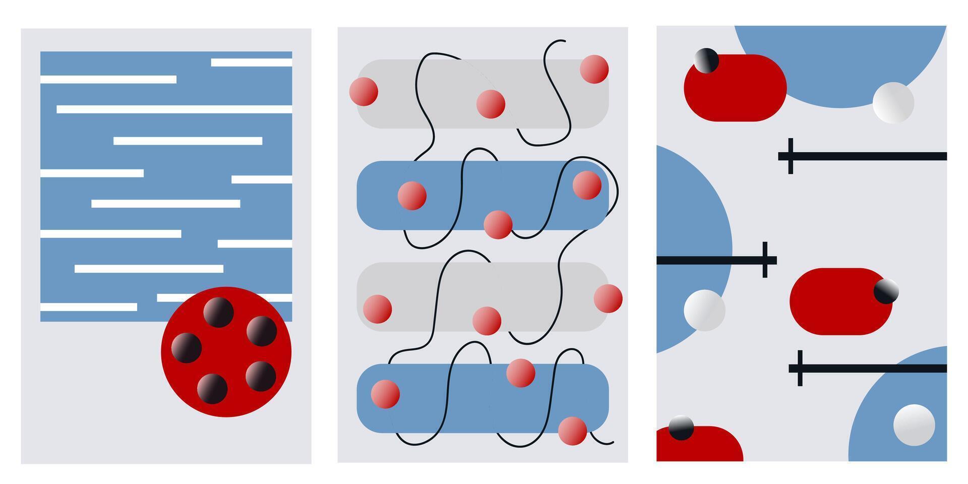Set of blue and res abstract posters. illustration vector
