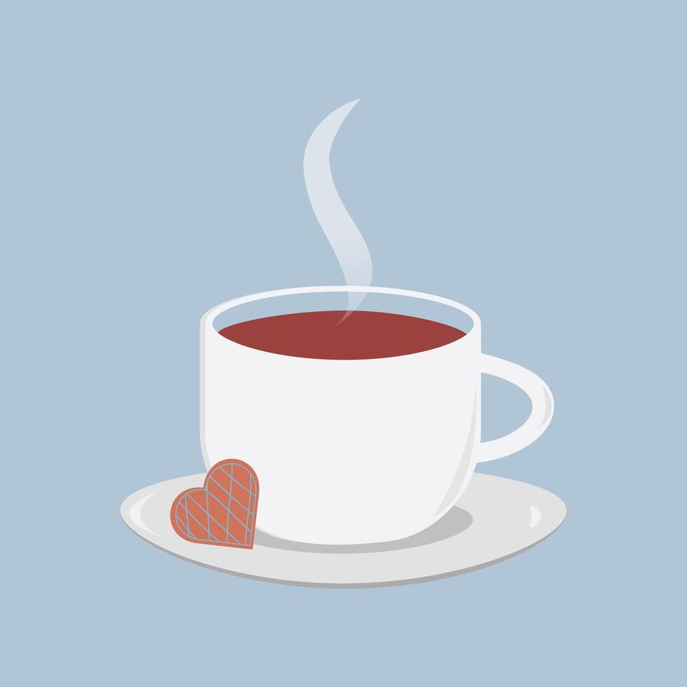 té o café taza con pequeño corazón conformado Galleta vector