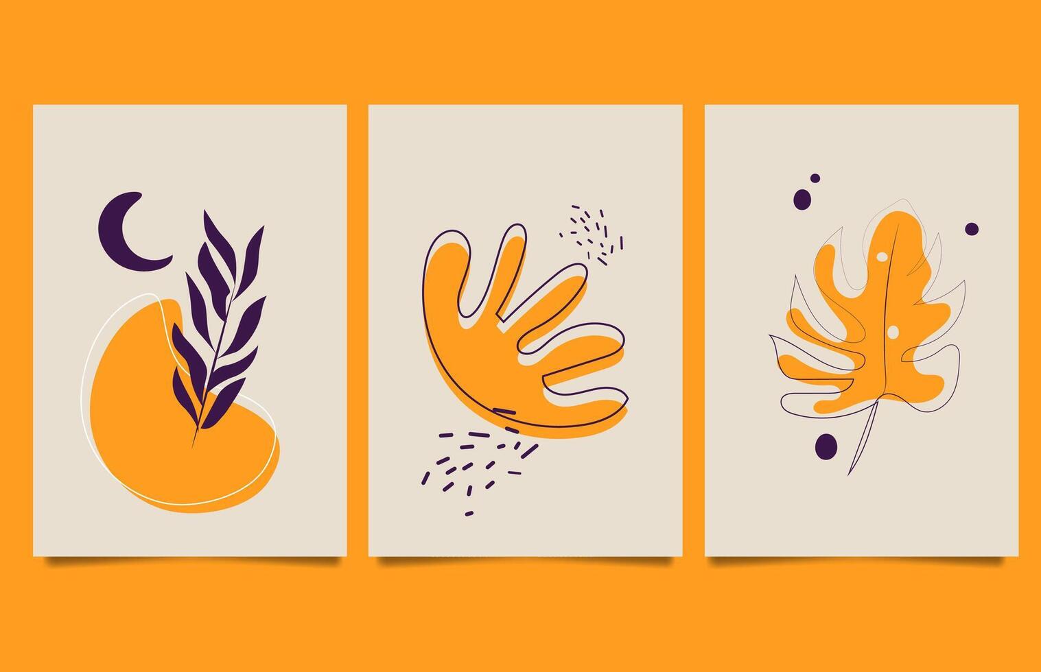 Hand drawn abstract boho wall art minimalist covers set vector