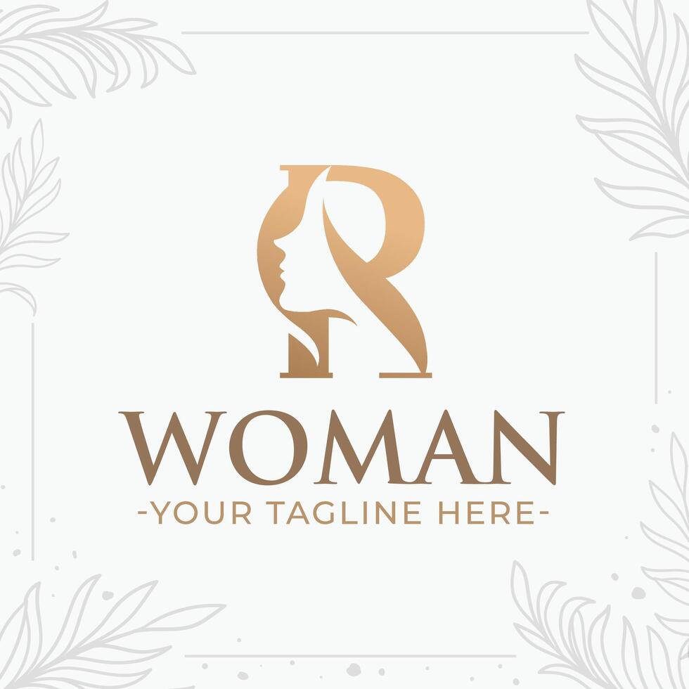 Beautiful letter R monogram logo with woman silhouette vector