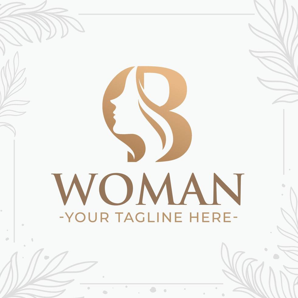 Beautiful letter B monogram logo with woman silhouette vector