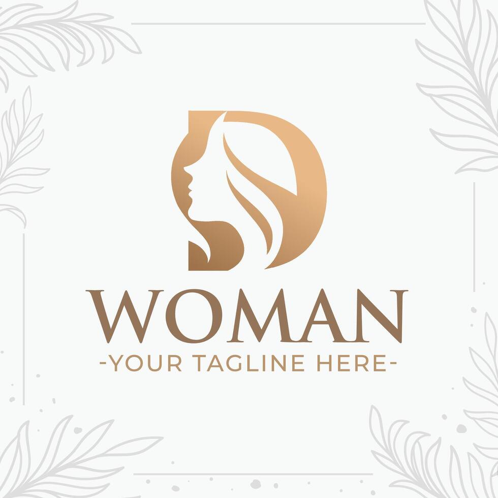 Beautiful letter D monogram logo with woman silhouette vector