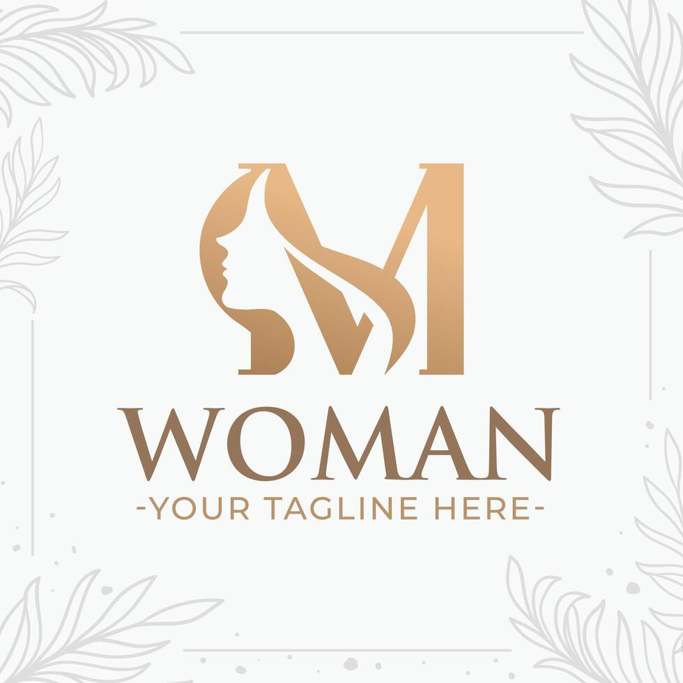 Beautiful letter M monogram logo with woman silhouette vector