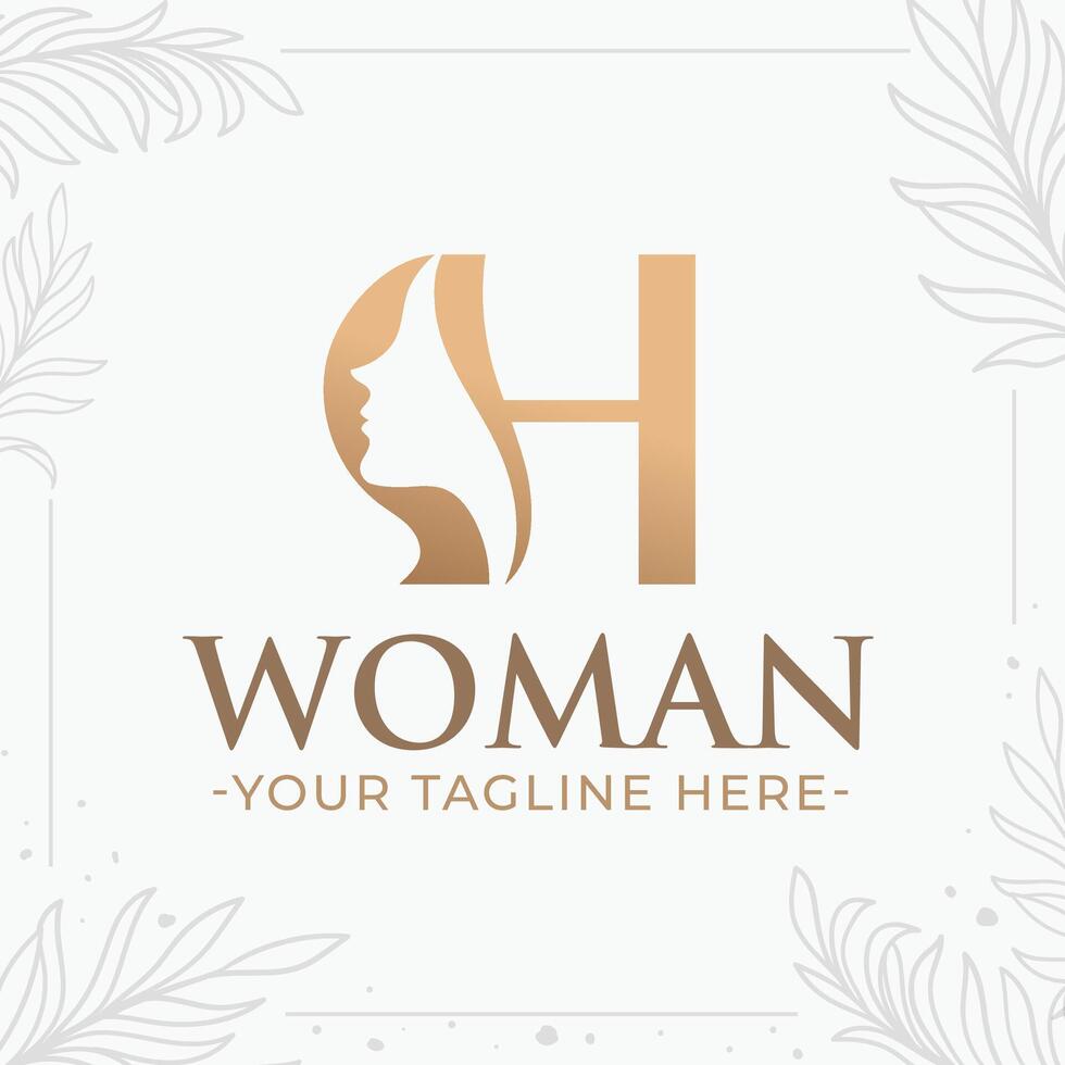 Beautiful letter H monogram logo with woman silhouette vector