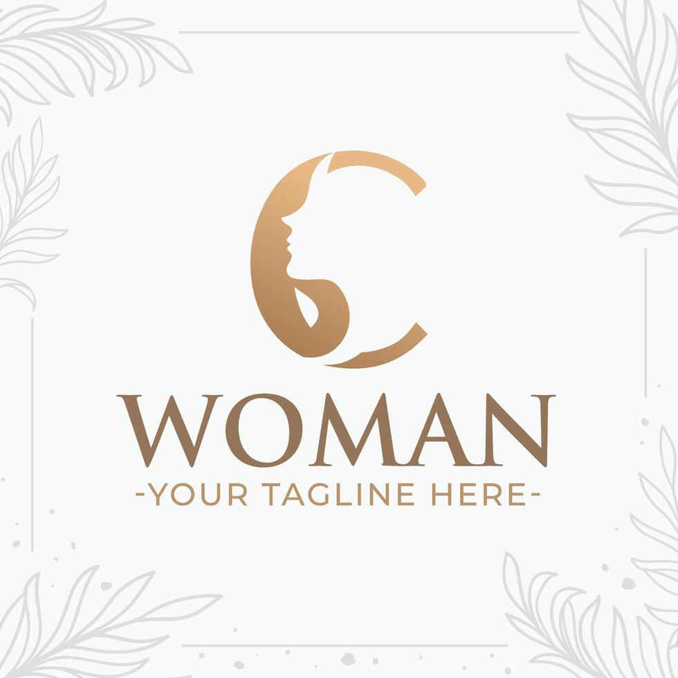 Beautiful letter C monogram logo with woman silhouette vector