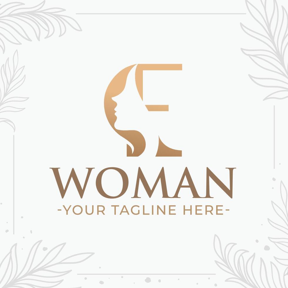 Beautiful letter E monogram logo with woman silhouette vector