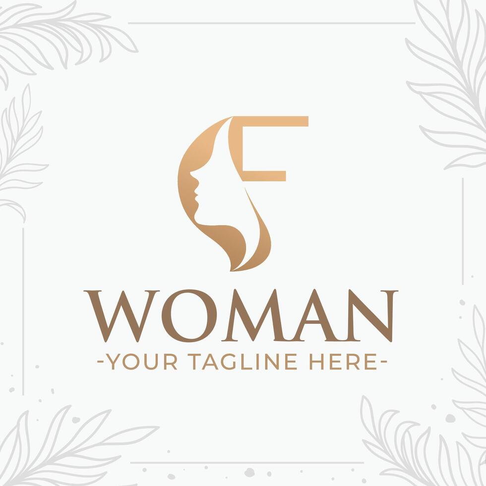 Beautiful letter F monogram logo with woman silhouette vector