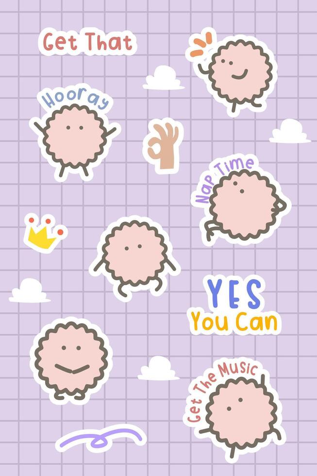 adorable abstract cartoon and motivational word sticker collection vector