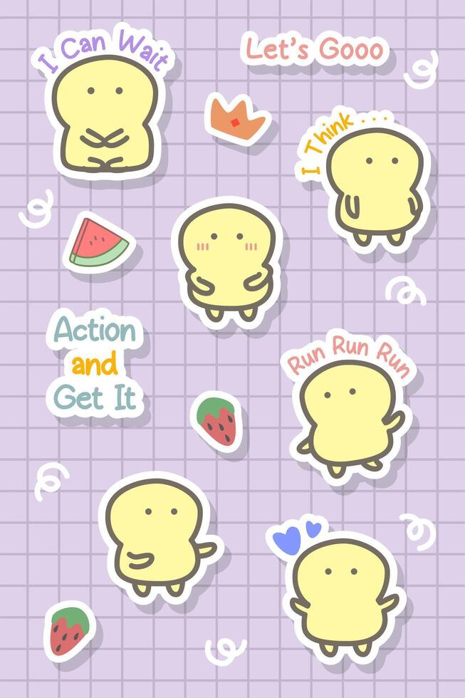 cute hand drawn cartoon and motivation sticker bundle vector