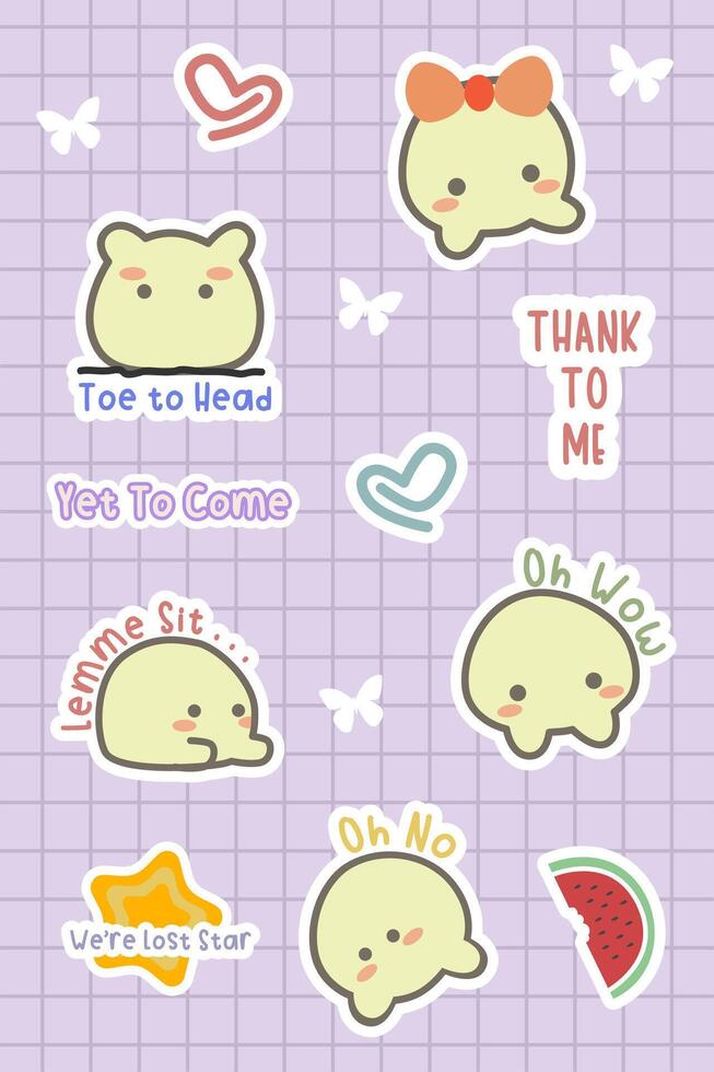 cute pastel hand drawn cartoon and motivational word sticker bundle vector