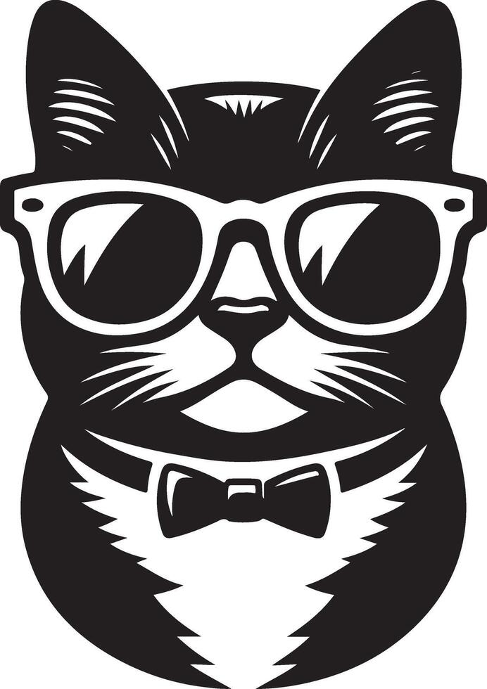gato con Gafas de sol , negro color silueta, vector