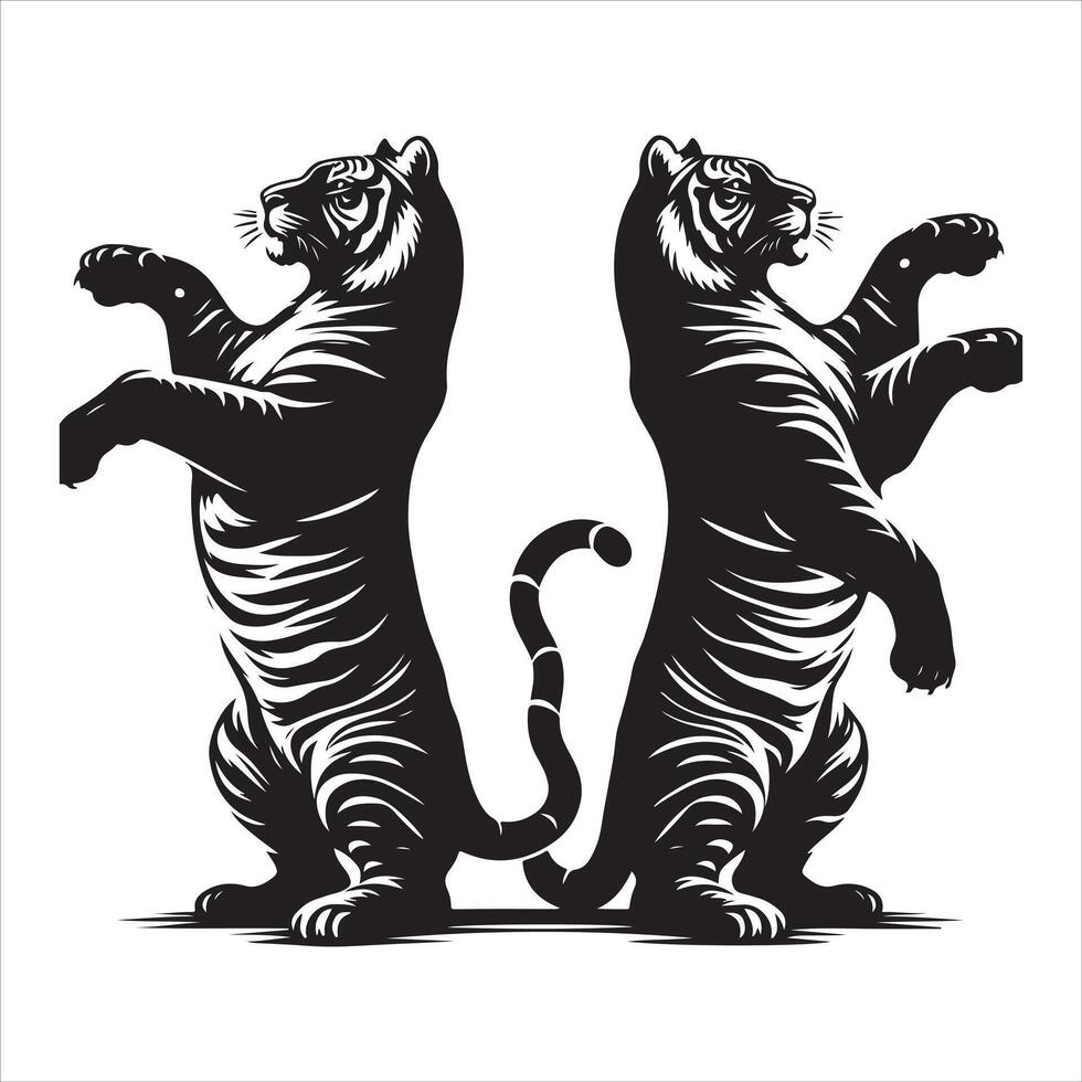 dos tigres en su posterior piernas, negro color silueta vector