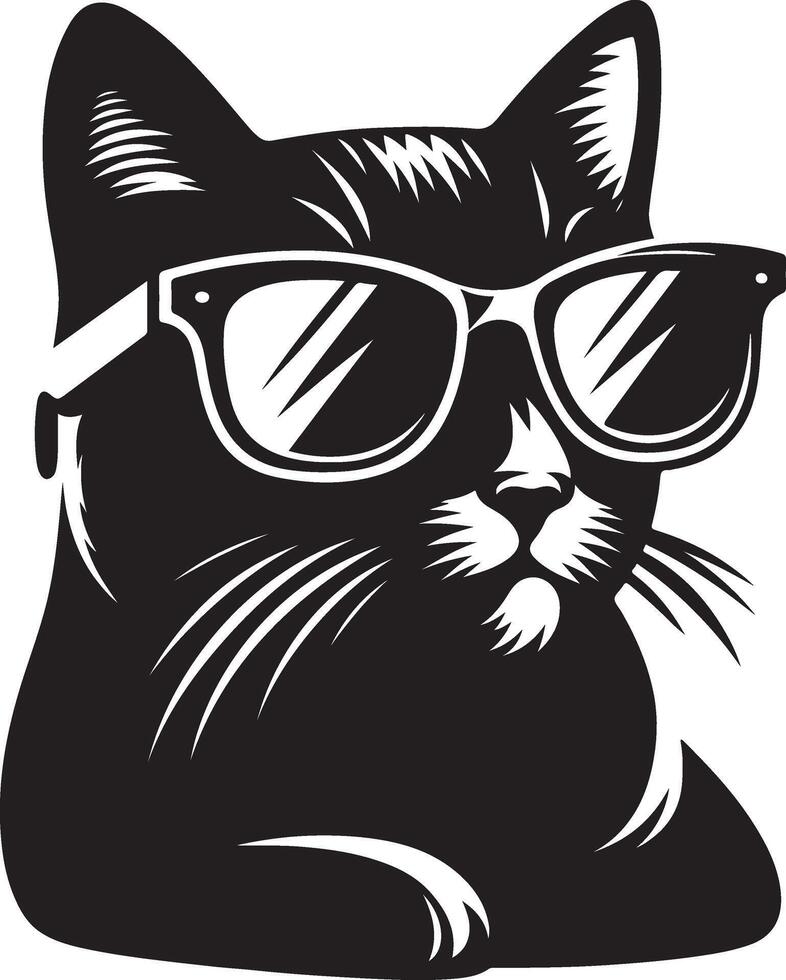 gato con Gafas de sol , negro color silueta, vector